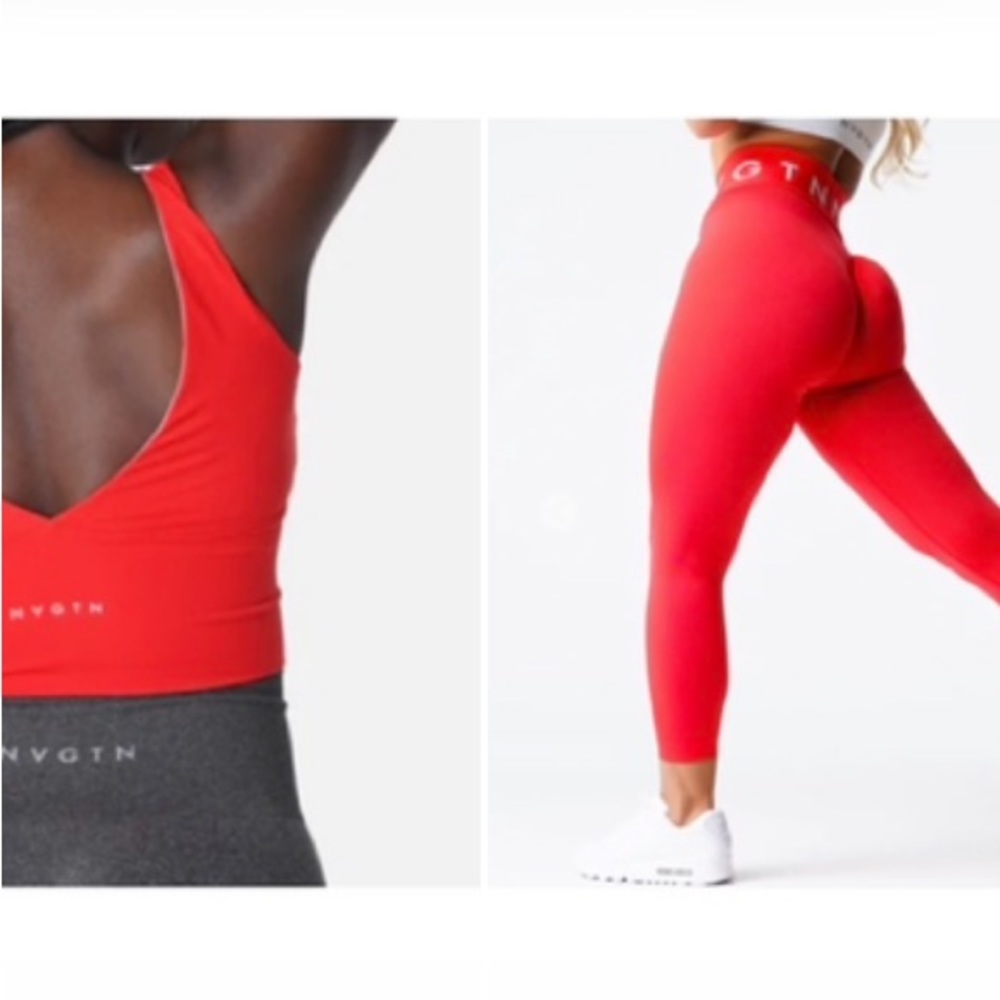 NVGTN Sport Seamless Leggings & Essence Top Sports Bra Red Scarlet